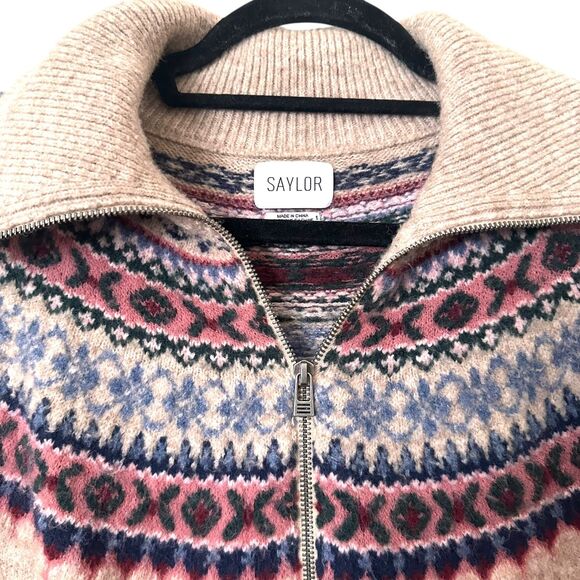 SAYLOR‎ Casey Shetland Fairisle Sweater Brown Small - Picture 4 of 4